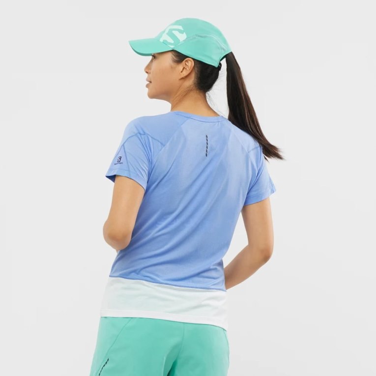 Light Blue Salomon Cross Run Graphic Short Sleeve Women's T-Shirts | PH 63874O